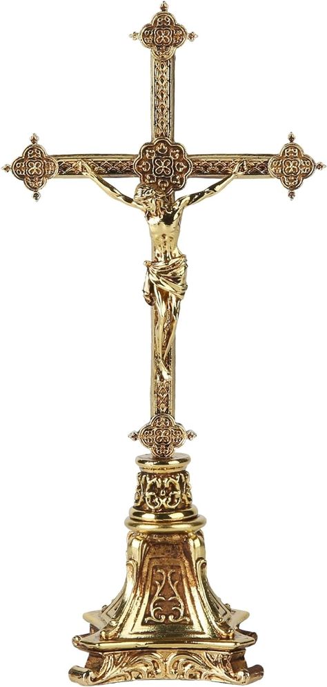 Amazon.com: BC Catholic Metal Standing Crucifix, Jesus Christ Cross for Altar, Catholic Wedding Gifts, Devout Home Décor, 8" H Zinc Alloy with Gold Plating from Buildclassic : Home & Kitchen Altar Catholic, Catholic Altar, Jesus Christ Cross, Christ Cross, Catholic Cross, The Cross Of Christ, Catholic Wedding, Wall Crosses, Embroidery And Stitching