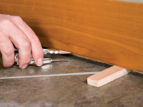 Installing Baseboard over Uneven Surfaces - Fine Homebuilding Raw Wood Baseboards, Basement Vibes, Living Room Patio Doors, Caulk Baseboards, Trim Carpentry, Fine Homebuilding, Baseboard Trim, Hairstyles For Ladies, Wood Room Divider