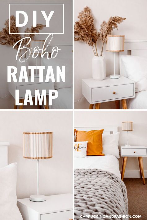 Boho Bedroom Lamp, Rattan Lamps, Scandi Home Decor, Matte Spray Paint, Wicker Lamp Shade, Bedroom Lamps Nightstand, Boho Home Inspiration, Boho Lamp, Bamboo Lamp