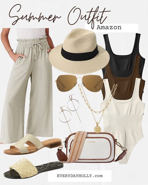 This Summer Outfit Idea | Resort wear | Viral bodysuits | Crossbody | Summer slide sandals | Neutral outfit | lined pants | Petite friendly pants | summer hat | packable hat Follow my shop @everyday.holly on the @shop.LTK app to shop this post and get my exclusive app-only content! #liketkit #LTKunder50 #LTKstyletip #LTKsalealert @shop.ltk https://liketk.it/4b39d Neutral Resort Wear, Everyday Holly, Neutral Outfits, Packable Hat, Lined Pants, Summer Slide, Resort Outfit, Pants Summer, Summer Hat