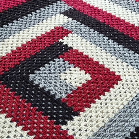 Crochet throw blanket Red Black Crochet Blanket, Red And Black Crochet Blanket, Granny Square Throw Blanket, Throw Blanket Crochet, Granny Square Throw, Squares Blanket, Crochet Square Blanket, Crochet Phone Cases, Black Baby Boys