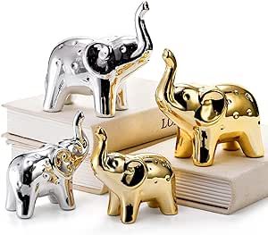 Pumtus 2 Pair Elephant Statue Home Decor, Good Luck Ceramic Elephant Figurines, Modern Style Elephant Decor, Cute Animal Sculpture for Living Room Bookshelf Desktop Office (Gold & Silver) Living Room Bookshelf, Mother Elephant, Room Bookshelf, Statue Home Decor, Bookshelves In Living Room, Ceramic Elephant, Elephant Sculpture, Gold Elephant, Elephant Statue