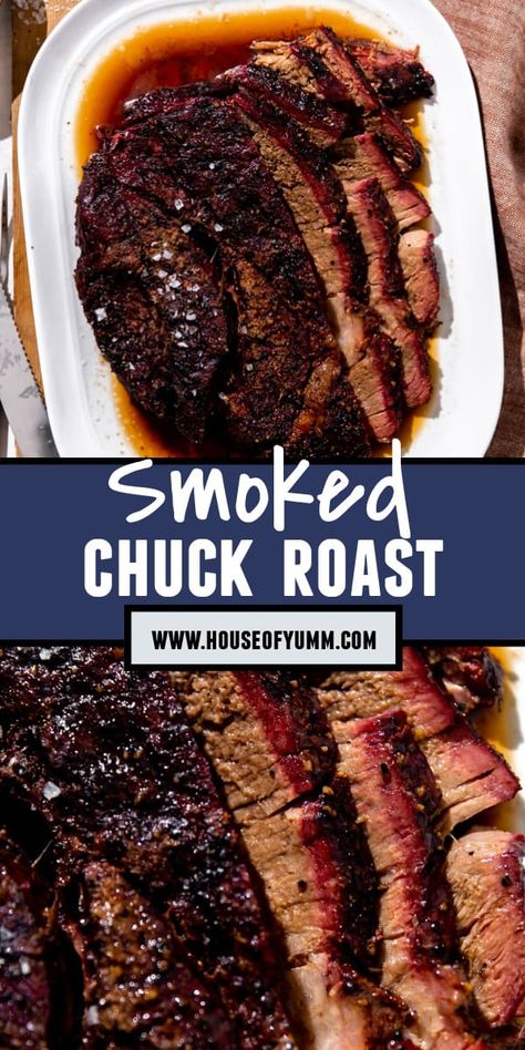 Smoked Chuck Roast (Texas Style) Chuck Roast Recipe, Blade Roast, Pellet Smoker Recipes, Smoked Chuck Roast, Chuck Roast Recipes, Dry Rub Recipes, The Slow Roasted Italian, Pellet Grill Recipes, Crowd Pleasing Recipes