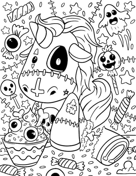 Cute Halloween Coloring Pages, Space Coloring Pages, Kawaii Pastel Goth, Rainbow Canvas, Unicorn Halloween, Truck Coloring Pages, Free Adult Coloring Pages, Kawaii Illustration, Coloring Page Ideas