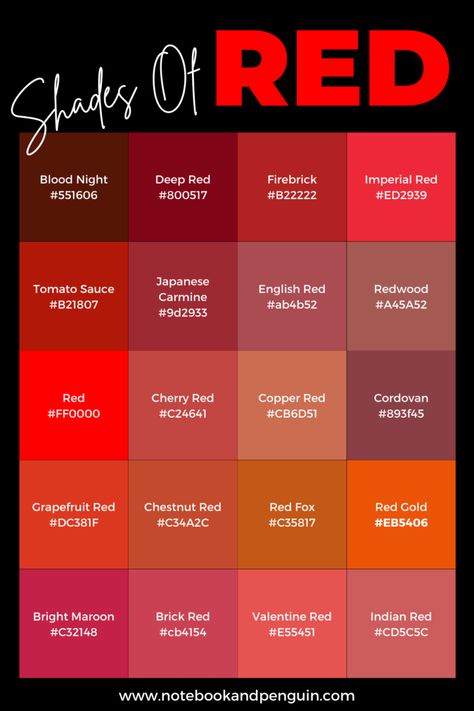 Red Hex Code Palette, Canva Color Palette Codes Red, Hunger Games Color Palette, Types Of Red Color, Red Pallet Color, Red Pallete Color, Red Hex Codes, Red Color Palette Colour Schemes, Red Palette Color