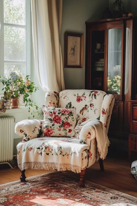 "Bring the essence of rural simplicity to your home with a Cozy Cottagecore Living Room! 🛋️🌸 Perfect for those who love a blend of comfort, charm, and nature. 🌟✨ #CottagecoreStyle #LivingRoomIdeas #HomeDecor" Cottage Core Lounge, Grandmacore House, Cottagecore Furniture, Cozy Vintage Living Room, Cottagecore Living Room, Cottage Core Home Decor, Cottage Core Home, Cottagecore Living, Country Cottage Interiors