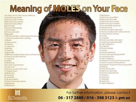 Mole Face, Chinese Face Reading, Mole Meaning, Facial Mole, Moles On Face, Mole Man, Reading Body Language, Skin Moles, Beauty Marks