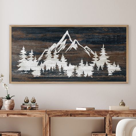 Mountain Wood Art, Mountain Wood Wall Art, Owl Wall Decor, Mountain Pictures, Cabin Art, Wood Wall Art Decor, Mountain Wall, Owl Wall, Rustic Wall Art