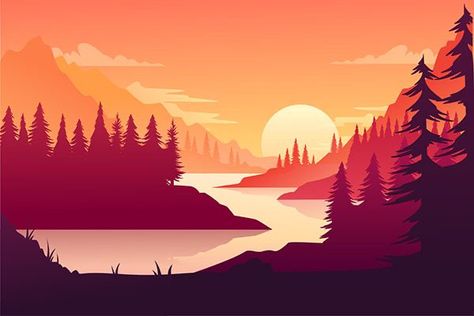 Adobe Illustrator Landscape, Sunset Illustration Art, Sunset Animation, Sunset Animated, Vector Art Background, Digital Art Process, Sunset Illustration, Digital Art Software, Illustration Motion