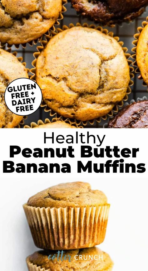 These Healthy Peanut Butter Banana Muffins are soft, moist, and bursting with sweet banana and nutty peanut butter flavor. They taste like a treat but are actually gluten free, dairy free, refined sugar free, and can be made high protein, too. Sub seed butter for a nut free version or almond butter for a peanut free version. Add chocolate chips, cocoa powder or plant based (vegan) chocolate protein powder, if desired. Meal prep these flourless muffins for lunchboxes or easy breakfasts. Banana Protein Powder Muffins, Gluten Free Peanut Butter Banana Muffins, Almond Butter Banana Muffins, Healthy Peanut Butter Banana Muffins, Banana Muffins Gluten Free, Banana Applesauce Muffins, Peanut Butter Powder Recipes, Flourless Muffins, Paleo Banana Muffins