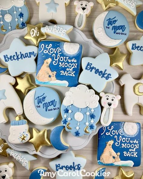 Love You To The Moon And Back Cookies, Over The Moon Cookies, Two The Moon And Back, Twin Boy And Girl Baby Shower, Moon Cookies, Two The Moon, Make Cookies, Love Moon, Shower Cookies