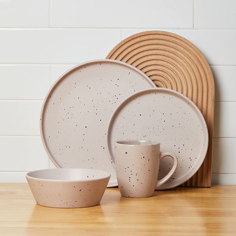 EVERYDAY DINNERWARE: This stunning dinnerware is casual enough to use for family meals, yet contemporary enough to use when entertaining guests FUN SPECKLED DESIGN: These rounded dishes feature a minimalist design. Spruce up meal time with these neutral taupe pieces that feature a black speckled pattern, making each piece unique DURABLE CERAMIC STONEWARE- Fired at high temperatures, stoneware is typically thicker and more dense than porcelain or bone china. These dishes are sure to make a statem Taupe Kitchen, Crockery Set, Dishware Sets, Melamine Dinnerware Sets, Stoneware Dinnerware Sets, Stoneware Dishes, Luxury Dinnerware, Melamine Dinnerware, Stoneware Dinnerware