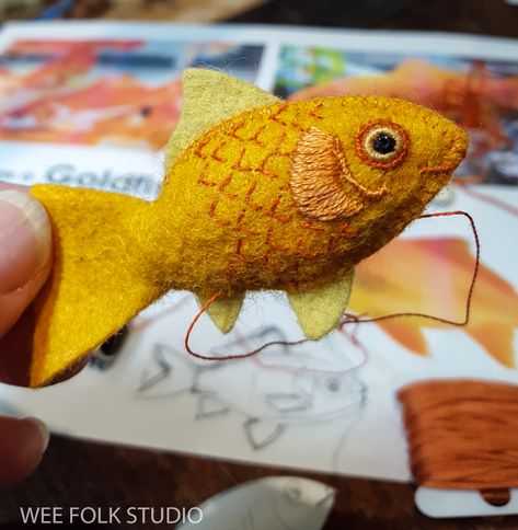 Folk Studio, Wee Folk Studio, Salley Mavor, Fish Goldfish, Felt Fish, Fabric Fish, Wee Folk, Felt Embroidery, Felt Christmas Ornaments