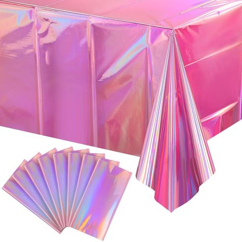 PRICES MAY VARY. Package Includes: You will receive 8 pink plastic tablecloths. Each pink table cover measures approx 54 x 108 inches, fits any rectangular table up to 8 feet in length, suitable for party decoration. Shimmery Laser Tablecloth: The iridescent pink tablecloths for parties feature a shiny holographic design, and it shows different color effects under different light, all very beautiful and shiny, which will be a highlight of your party and make the party atmosphere more joyful. Wat Iridescent Party, Pink Tablecloth, Foil Design, Sequin Tablecloth, Barbie Birthday Party, Mermaid Parties, Party Table Cloth, Holographic Foil, Pink Table