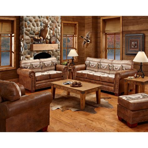 Outdoor Leisure Products Alpine Lodge 4 Piece Sofa Set | from hayneedle.com Lodge Sofa, 4 Piece Living Room Set, Lodge Furniture, Alpine Lodge, Furnitur Ruang Keluarga, Rustic Living Room Furniture, Cabin Furniture, Sofa L, Set Sofa