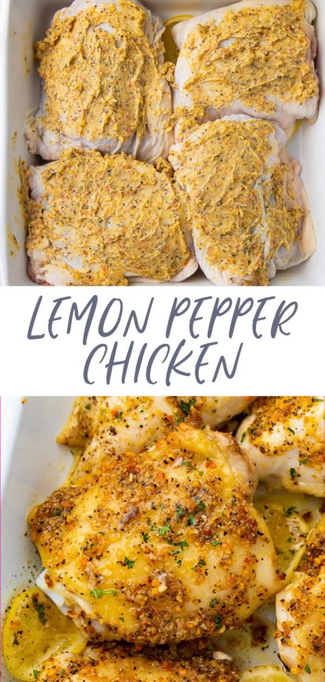 Lemon Pepper Chicken Breasts or Thighs - 40 Aprons Easy Gf Chicken Recipes, Lemon Pepper Breaded Chicken, How To Make Lemon Pepper Chicken, Chicken Lemon Pepper Recipes, Breaded Lemon Pepper Chicken, Quick Dinner Ideas Healthy Clean Eating, Gf Chicken Recipes, Baked Chicken Meal Prep, Lemon Pepper Whole Chicken