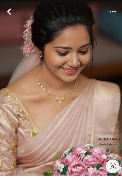 Kerala Christian Bride Makeup, White Saree For Christian Wedding, Christian Bridal Hairstyles For Saree, Indian Christian Bride Hairstyle, Christian Wedding Sarees For Bride, Christian Bridal Jewellery, Kerala Christian Bride Hairstyle, Christian Wedding Saree Collection, Christian Bride Makeup