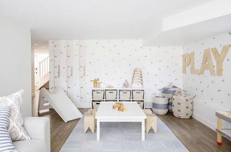 Playroom Storage Ideas for Things Other Than Toys: Inspiration and Shopping | Hunker Modern Kids Playroom, Home Playroom, Modern Playroom, Playroom Inspiration, Kids Playroom Ideas, Baby Playroom, Modern Basement, Girls Playroom, Basement Playroom