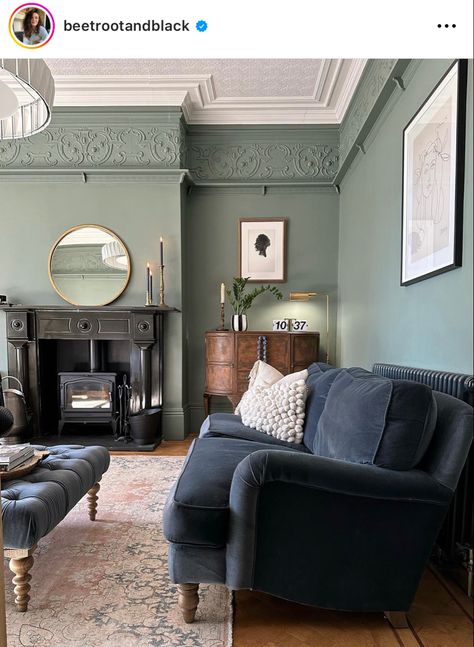 Living Room Victorian House, Georgian Living Room, Edwardian Living Room, Victorian Lounge, Dark Green Living Room, Blue Couch Living Room, New House Living Room, Sitting Room Design, Victorian Living Room