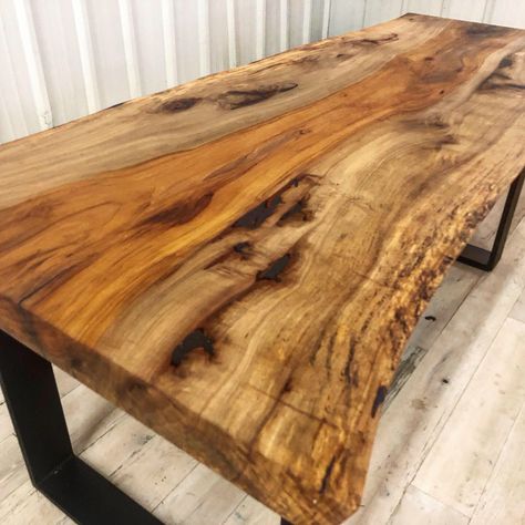 Forest Free pecan slab by Eutree. Crafted by Lamon Luther. Live Edge Wood Table, Live Edge Slabs, Pecan Wood, Live Edge Furniture, Building Furniture, Slab Table, Easy Wood Projects, Live Edge Wood, Live Edge Table