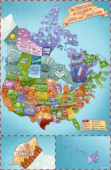 Maps Reveal Nicknames of Every U.S. State and Canadian Province via @biculturalmama Places In Canada, Memories Art, Usa Bucket List, Blue Map, Canada Map, North America Map, Geography Map, Life On A Budget, America Map