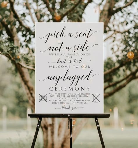 5 Sizes Unplugged Ceremony Sign Unplugged Wedding Sign - Etsy Pick A Seat Not A Side Wedding Sign, Unplugged Ceremony Sign, Polaroid Wedding, Unplugged Wedding Sign, Unplugged Ceremony, Ceremony Sign, Wedding Ceremony Signs, Pick A Seat, Seating Sign