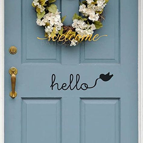 Amazon.com: BATTOO Hello Door Decal Vinyl Wall Quote Hello Wall Or Door Decal Sticker- Hello Wall Decal Vinyl Lettering Hello Front Door Decal(Black, 10" WX3 H): Gateway Vinyl On Door, Front Door Decals Vinyl, Hello Door Decal, Front Door Decal, Door Vinyl, Vinyl Doors, Farmhouse Front Door, Cotton House, Vinyl Wall Quotes