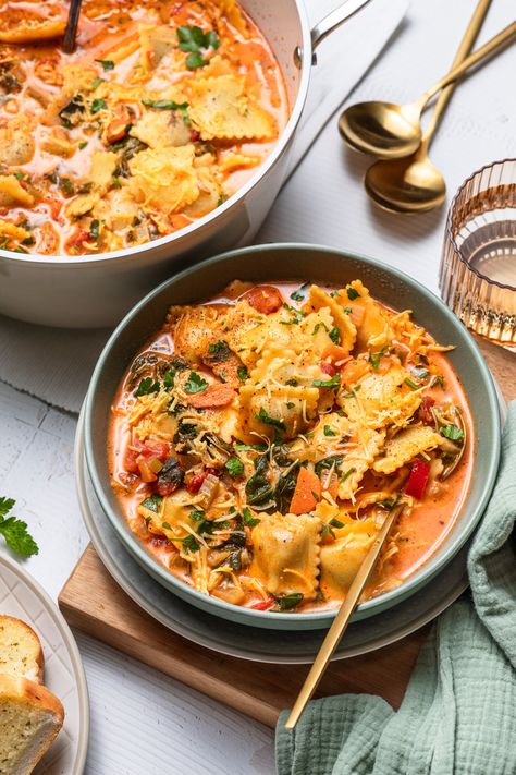 Creamy Ravioli Soup, gluten-free| Create Cook Share | Australia Creamy Ravioli Soup, Creamy Ravioli, Ravioli Soup, Vegan Ravioli, Healing Soup, Black Eyed Beans, Ricotta Ravioli, Creamy Mushroom Pasta, Rigatoni Pasta