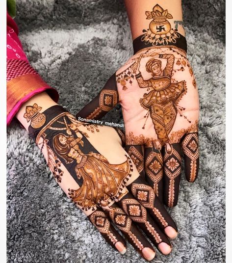 SonaMistry Mehandi|Bridal Mehandi Specialist on Instagram: “May the 9 avatars of Maa Durga bless you with 9 qualities – Power, Happiness, Humanity, Peace, Knowledge, Devotion, Name, Fame and Health.…” Navratri Mehendi Designs Latest, Happy Teej Mehendi Design, Navratri Mehndi Design Latest, Exam Tension, Mehandi Bridal, Karva Chauth Mehndi Designs, Traditional Mehndi Designs, Simple Mehendi Designs, Bridal Mehandi