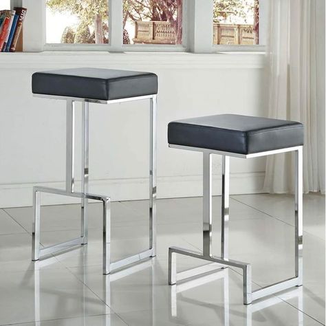 Contemporary Sleek Design Chrome Black Stool (31-inch Bar Stool) Black Stool, Contemporary Stools, Kursi Bar, Restaurant Seating, Counter Height Stool, Black Bar Stools, Coaster Furniture, Counter Height Stools, Dining Room Bar