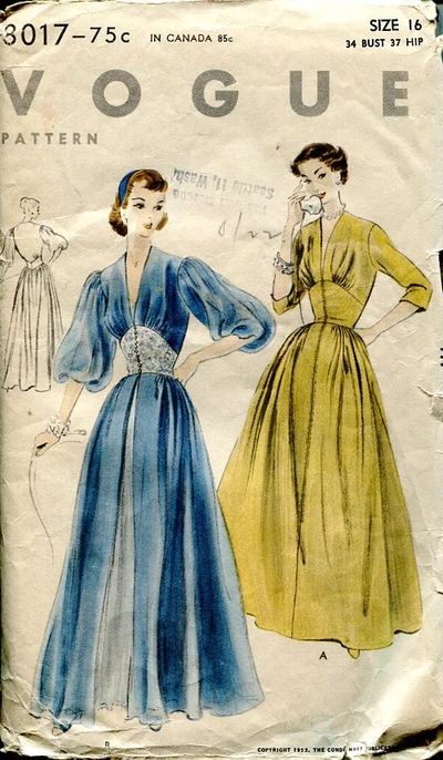 Sleepwear Vintage, Dressing Gown Pattern, 50s Patterns, 1950s Aesthetic, 50s Clothing, Vintage Clothes Patterns, Vintage Loungewear, Vintage Vogue Patterns, 1950s Sewing Patterns