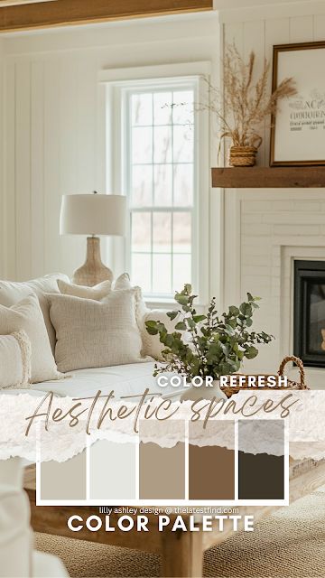 Lilly Ashley: Creating a Cozy and Versatile Living Room with a Neutral Farmhouse Style Modern Farmhouse Neutral Living Room, Taupe Color Schemes Living Rooms, Living Rooms With White Walls, Warm Neutral Living Room Paint Colors, Airy Farmhouse Living Room, Neutral Living Room Color Palette, Cozy Home Color Palette, Living Room Color Scheme Ideas Neutral, Neutral Earthy Living Room