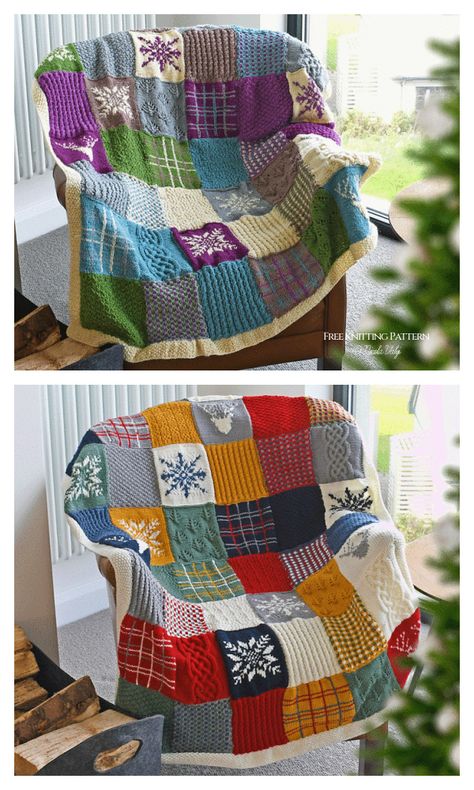 Highland Christmas Blanket Free Knitting Pattern Christmas Knitting Blanket, Knitting Christmas Blanket, Christmas Blanket Knitting Patterns Free, Christmas Blanket Knitting Pattern, Christmas Knit Patterns, Knit Christmas Blanket, Knit Sampler Blanket Free Pattern, Highland Christmas, Christmas Knitting Patterns Free