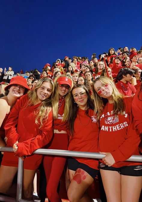 Red Out Outfits Football, Red Out Football Game Outfit, Hs Football Game Outfit, Red Out Football Game Outfit Highschool, Highschool Football Game Outfit, Red Out Football Game, Highschool Football Aesthetic, Fnl Outfits, Football Game Themes