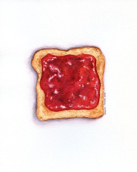 Raspberry Jam on Toast Jam On Toast, Jam Toast, Bread Jam, Desserts Drawing, Food Art Painting, Dessert Illustration, Food Wall Art, Watercolor Food, Food Backgrounds