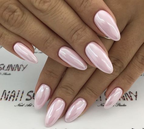 Pink Chrome Nails, Medium Almond, Pearl Nails, Elegant Nails, Dream Nails, Fire Nails, Chic Nails, Valentine's Day Nails, Chrome Nails