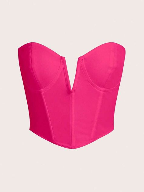 Blusas Crop Top, Black Bandeau Top, Sleek Outfit, Tight Crop Top, Tube Top Outfits, Pink Tube Top, Spring Summer Capsule Wardrobe, Hot Pink Shirt, Bralet Tops