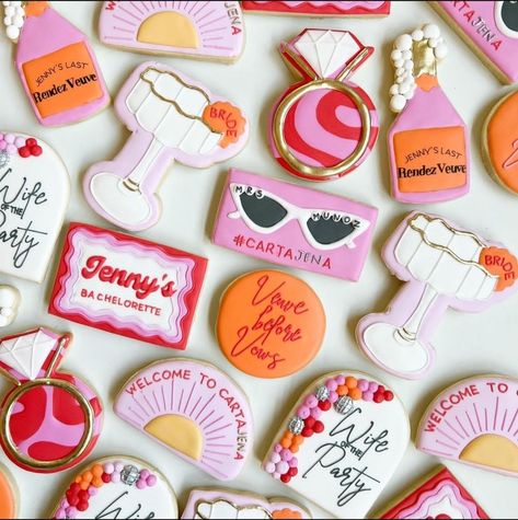 Veuve Cookies, Groovy Bridal Shower Cookies, Champagne Cookies, Groovy Bachelorette Cookies, Bach Cookies, Veuve Before Vows Cookies, Hens Cookies, Vueve Champagne Cookies, Bachelorette Cookie Ideas