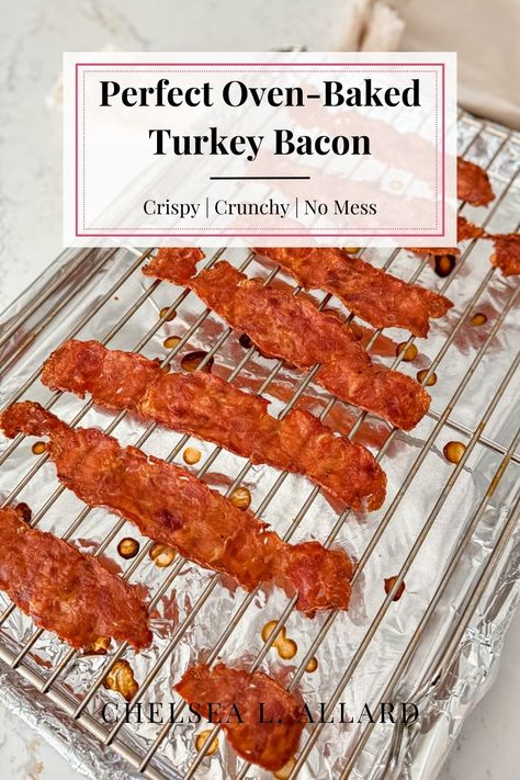 Looking for easy, healthy turkey bacon recipes? Discover how to cook turkey bacon in the oven for a perfectly crispy texture. Ideal for breakfast, lunch, or snacks, this simple sheet pan method makes it effortless to get that crunchy bacon you love. This method works for conventional ovens, convection ovens, and Miele Combi-Steam Ovens. Get the best oven-baked bacon in less than 30 minutes. Baking Turkey Bacon In The Oven, How To Cook Bacon In The Oven Simple, Cooking Turkey Bacon In The Oven, How To Cook Turkey Bacon, Baked Turkey Bacon, Turkey Bacon In The Oven, Crispy Bacon In Oven, Bacon In Oven, Turkey Bacon Recipes