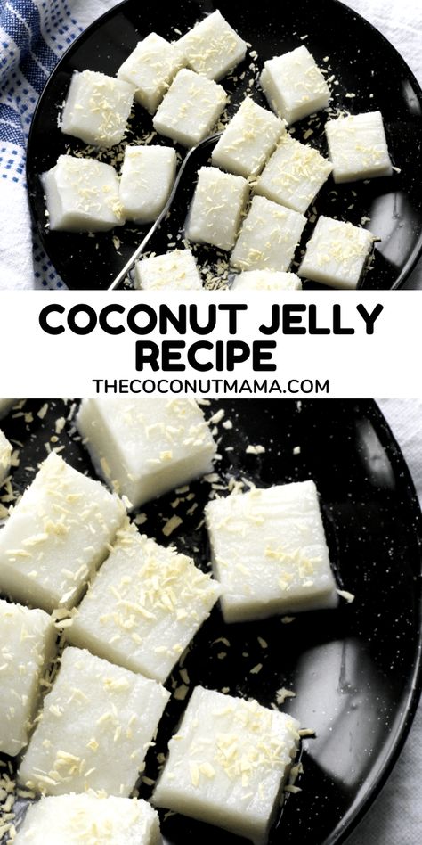 This coconut jelly recipe is a delicious treat made with coconut cream, gelatin, and sweetener. Knox Gelatin Recipes Desserts, Coconut Jello Recipe, Coconut Gelatin Recipes, Coconut Jelly Dessert, Coconut Cream Recipes Canned, Recipes With Gelatin, Gelatine Recipes, Coconut Jelly Recipe, Coconut Jello