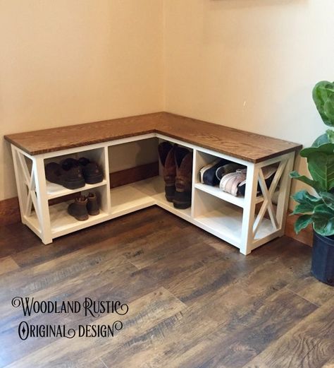 Corner Shoe Storage Ikea, Shoe Corner Storage, Corner Shoe Bench, Corner Mudroom Bench, Corner Shoe Storage, Corner Entryway Bench, Shoe Entryway, Banquette Seating With Storage, Boots Storage