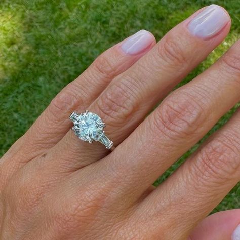 CHRISTINA SETTANNI on Instagram: "🤩 CUSTOM PLATINUM AND ROUND BRILLIANT DIAMOND ENGAGEMENT RING WITH TAPERED BAGUETTES SET IN A CLASSIC 3 STONE SETTING WITH PETITE BARS AND CLOSED GALLERY SHANK (2.59 CARAT CENTER H COLOR I1 CLARITY GIA CERTIFIED, .51 CTW TAPERED BAGUETTES H COLOR SI1/2 CLARITY)" Circle Engagement Rings With Baguettes, Engagement Rings With Baguettes On Side, Round Stone With Baguettes, Round Ring With Baguettes, Round Engagement Ring Baguettes, Round With Baguette Engagement Ring, Round Engagement Ring With Baguettes, Round Diamond With Baguettes, Engagement Rings With Baguettes