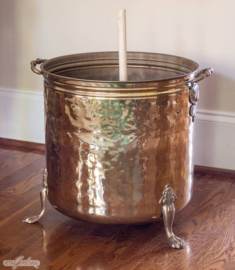 Decorative Christmas Tree Stand, Christmas Tree Containers Ideas, Christmas Tree In A Planter, Brass Planters Ideas, Flower Pot Christmas Tree Stand, Christmas Tree Pot Ideas, Diy Christmas Tree Planter, Christmas Tree In Planter Pot, Christmas Tree Bucket Stand