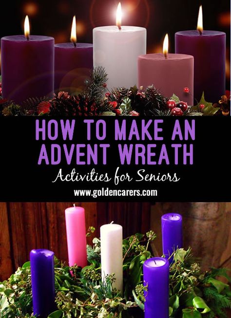 Advent Candle Display, Advent Candles Diy, Catholic Christmas Traditions, Craft Ideas For Seniors, Christmas Traditions Ideas, Advent Wreath Diy, Advent Wreath Candles, Advent Wreaths, Ideas For Seniors