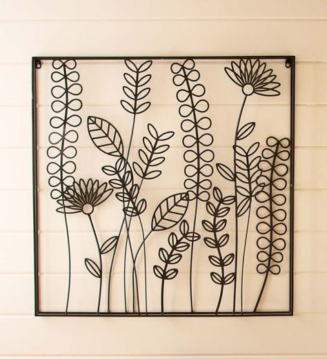 Sculptures Sur Fil, Fern Wall Art, Wire Wall Art, Wall Feature, Art Wire, Simple Line Drawings, Garden Area, Square Wall Art, Wire Flowers