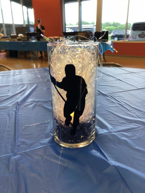 Lacrosse banquet centerpiece Cheap Banquet Centerpieces, Lacrosse Graduation Party Ideas, Hockey Banquet Centerpieces, Wrestling Centerpiece Ideas, Hockey Centerpieces Ideas, Lacrosse Centerpiece Ideas, Sport Banquet Centerpieces, Lacrosse Banquet Centerpieces, Wrestling Banquet Centerpieces