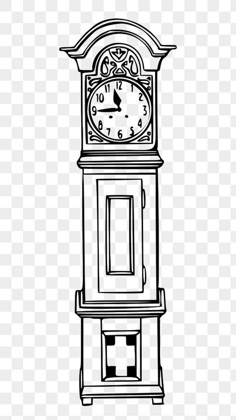 Vintage Clock Drawing, Old Clock Drawing, Grandfather Clock Drawing, Vintage Clock Illustration, Wall Clock Drawing, Grandfather Clock Tattoo, Wall Clock Cartoon, Clock Png, Clock Drawing