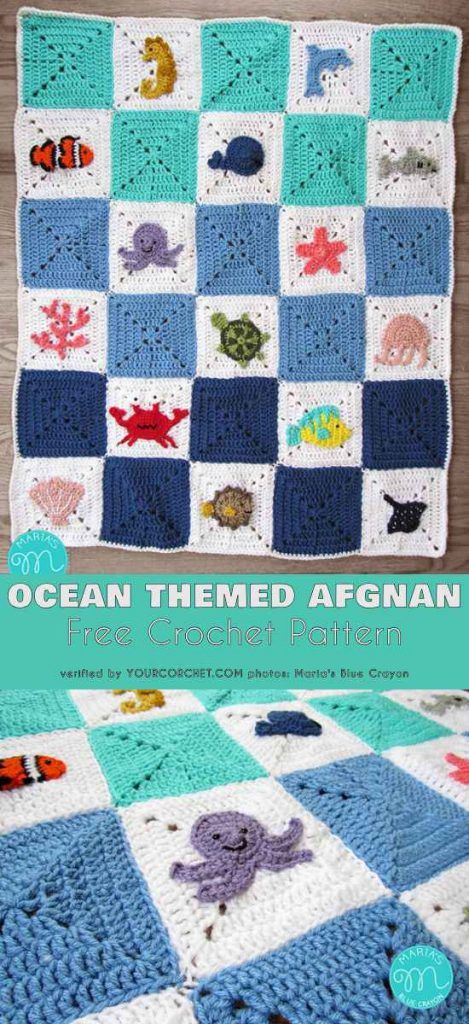 Crochet Ocean, Granny Square Pattern Free, Crochet Appliqué, Granny Square Häkelanleitung, Squares Crochet, Baby Crochet Patterns Free, Granny Square Afghan, Crochet Blanket Afghan, Crochet Patterns Free Blanket