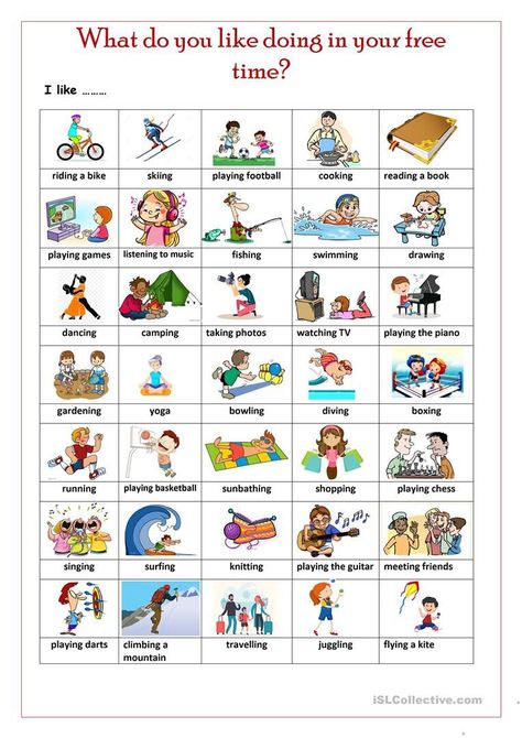 Hobbies - English Esl Worksheets For Distance Learning And Physical Classrooms Freetime Activities, Speaking Activity, Free Time Activities, English Activities For Kids, Hobbies For Kids, Learning English For Kids, Grammar Practice, English Worksheets For Kids, Speaking Activities