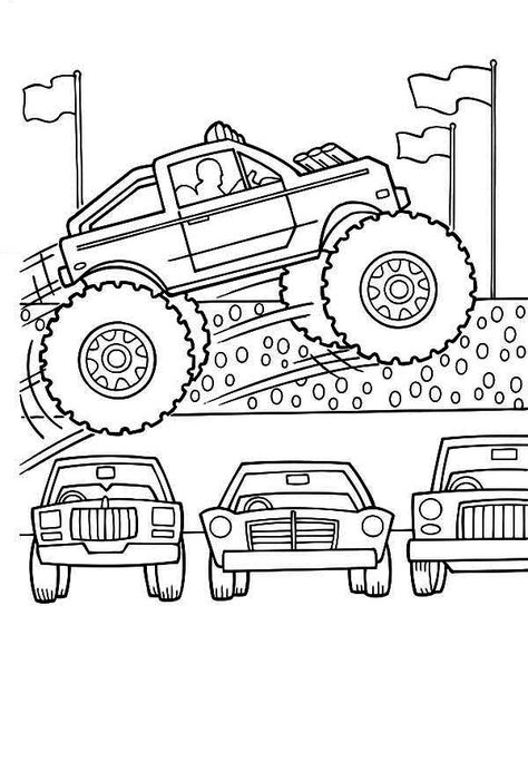 Monster Truck Jumps Over Cars Coloring Page : Kids Play Color Monster Truck Kids, Monster Truck Coloring Pages, Cars Coloring, Monster Pictures, Monster Coloring Pages, Monster Truck Party, Monster Truck Birthday, Truck Coloring Pages, Cars Coloring Pages